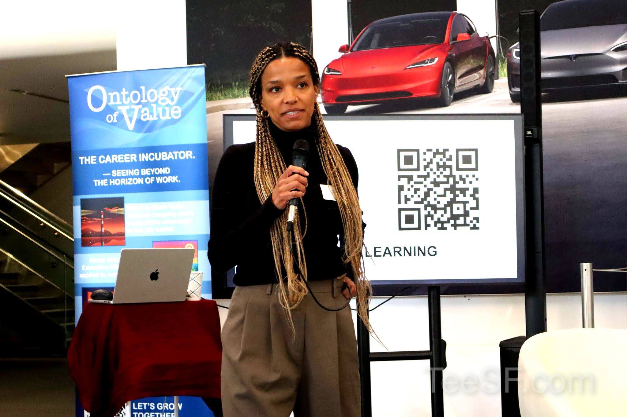 A photo from a pitch night event at Tesla in San Francisco.